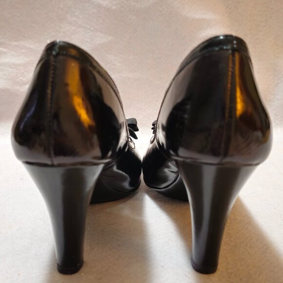 Sofft Burgundy/Wine Patent Leather Womens Pumps W/ Bow Size 8M 4" Heel. Peep toe - Picture 5 of 9
